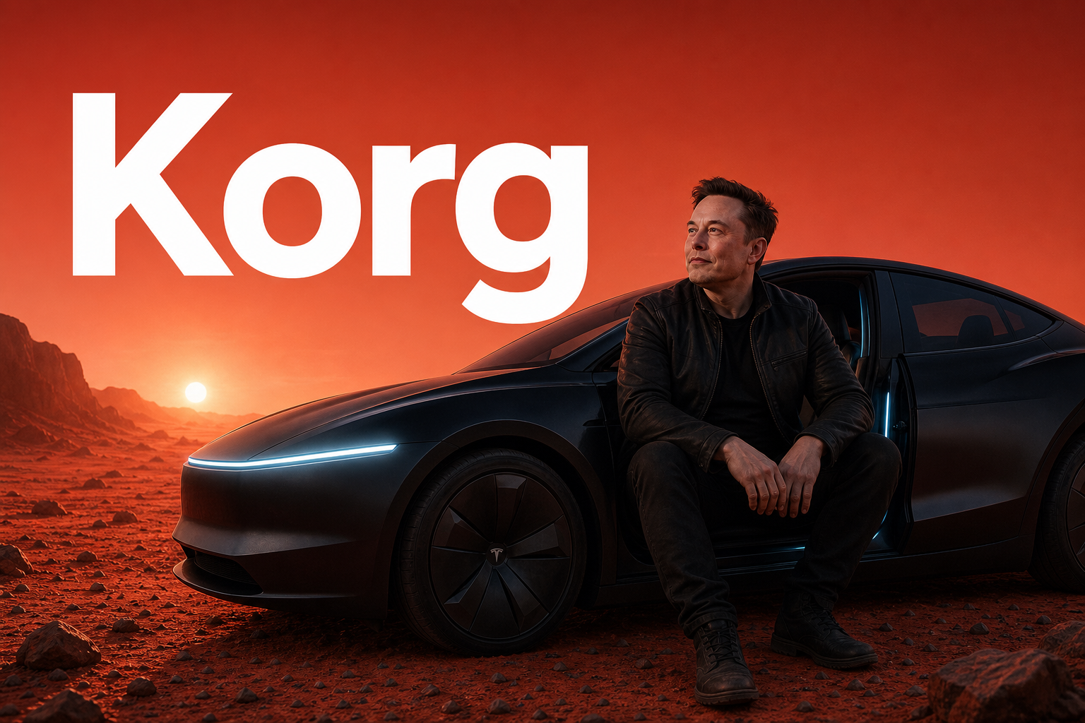 Korg Mars scene with a Tesla-style vehicle